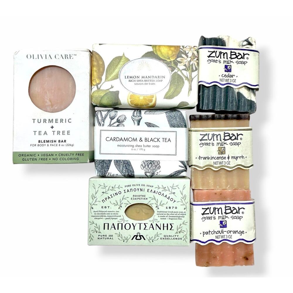 Bar Soap Asstd 7 Pc Lot Goat Milk Olive Oil Tea Tree Cardamom Lemon Mothers Day